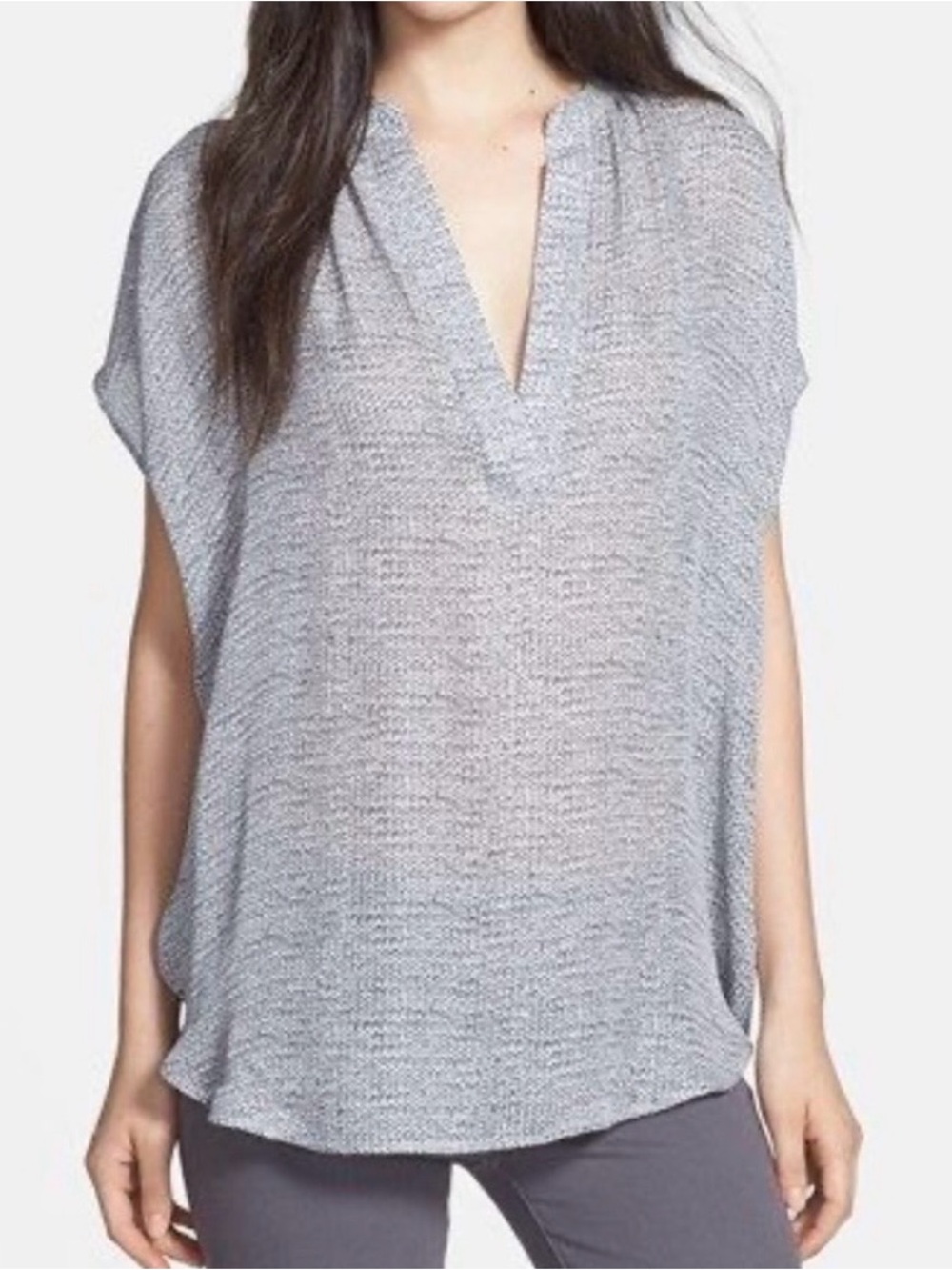 Vince Silk Heather Gray V-Neck Short Sleeve Tunic